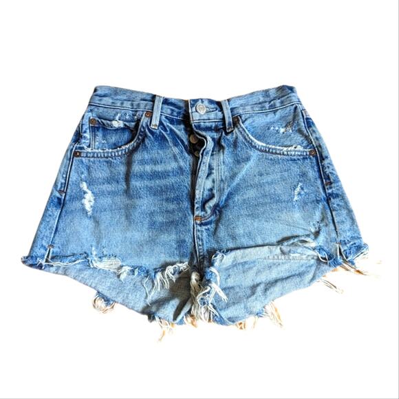 Agolde High Rise Distressed Raw Hem Cut Off Button Fly Jaden Denim Shorts